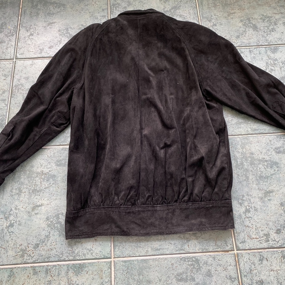 Vintage Black Suede Oversize Bomber Jacket - Picture 2 of 6